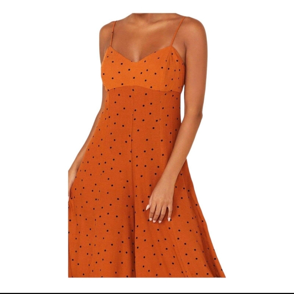 Free People Jamboree Jumpsuit Rust Combo Polka Dot Strappy Wide Leg xsmall - Picture 15 of 16